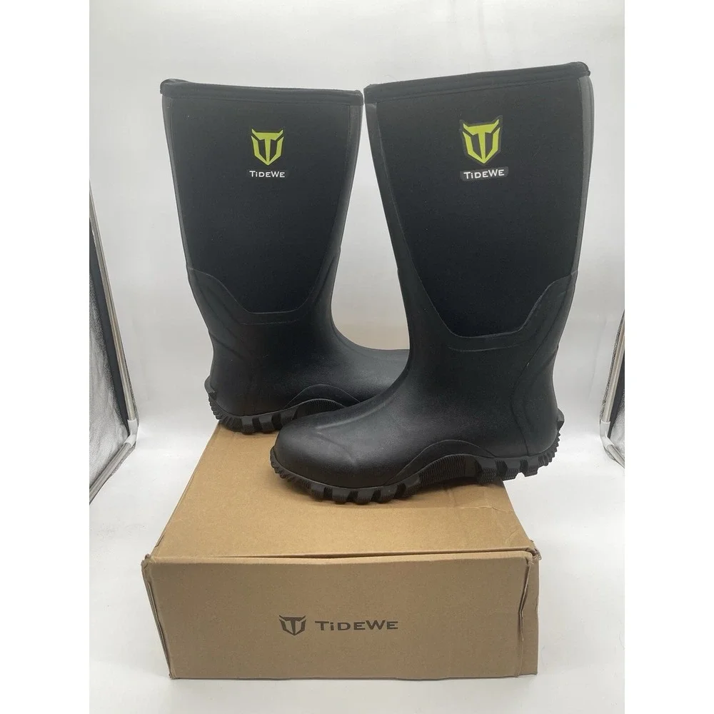 TIDEWE Rubber Boots for Men Waterproof Rain Boots Steel Shank Size 12 Black
